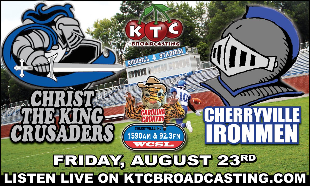 KTCBroadcasting's tweet photo. The 2019 High School Football Season is here! Week 1 on https://t.co/h4wyj07akW
Pregame Show 5:30pm
Postgame Show until Midnight
#KTCsports #KTCscores

Christ the King @ Cherryville @WCSL1590AM923FM

Lincolnton @ Stuart Cramer @WLON1075FM1050A https://t.co/L3Eo5KQiuD