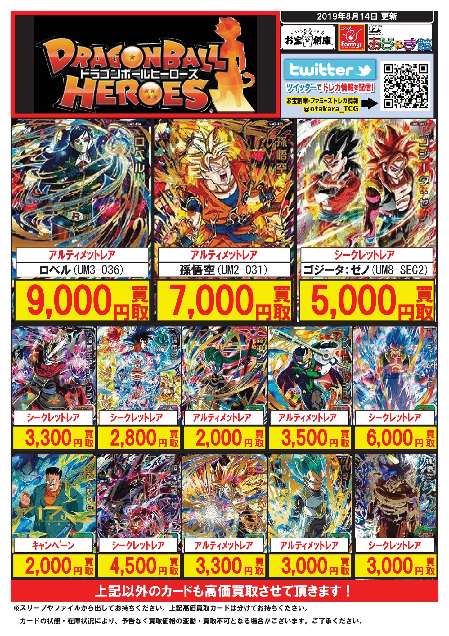 プレイズ有松店 閉店しました En Twitter ドラゴンボールヒーローズ買取価格表更新しました 再録濃厚でも関係ないです ロベル 暴走悟空 は特に買取強化中です ぜひ使わない方複数枚持っている方お持込下さい 今なら買取アップキャンペーン開催中ですので 売る プレイズ有松店 閉店しました En Twitter ドラゴンボールヒーローズ買取価格表更新しました 再録濃厚でも関係ないです ロベル 暴走悟空 は特に買取強化中です ぜひ使わない方複数枚持っている方お持込下さい 今なら買取アップキャンペーン開催中ですので 売る