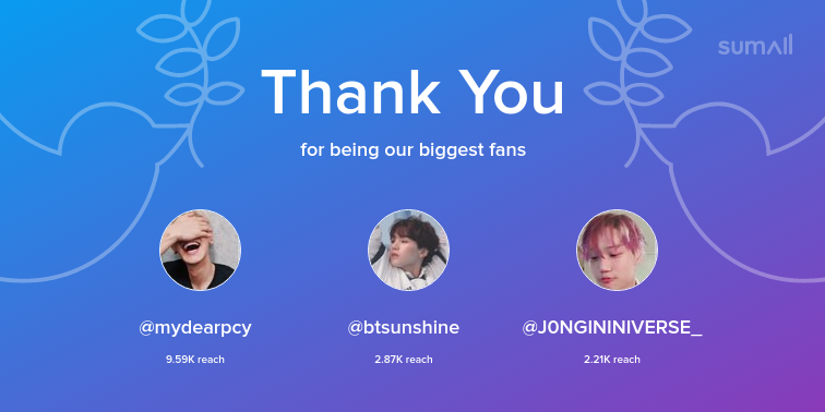 loveshotmeh's tweet photo. Our biggest fans this week: mydearpcy, btsunshine, J0NGININIVERSE_. Thank you! via https://t.co/EOlp4HXgro https://t.co/cXq4E2z4pB