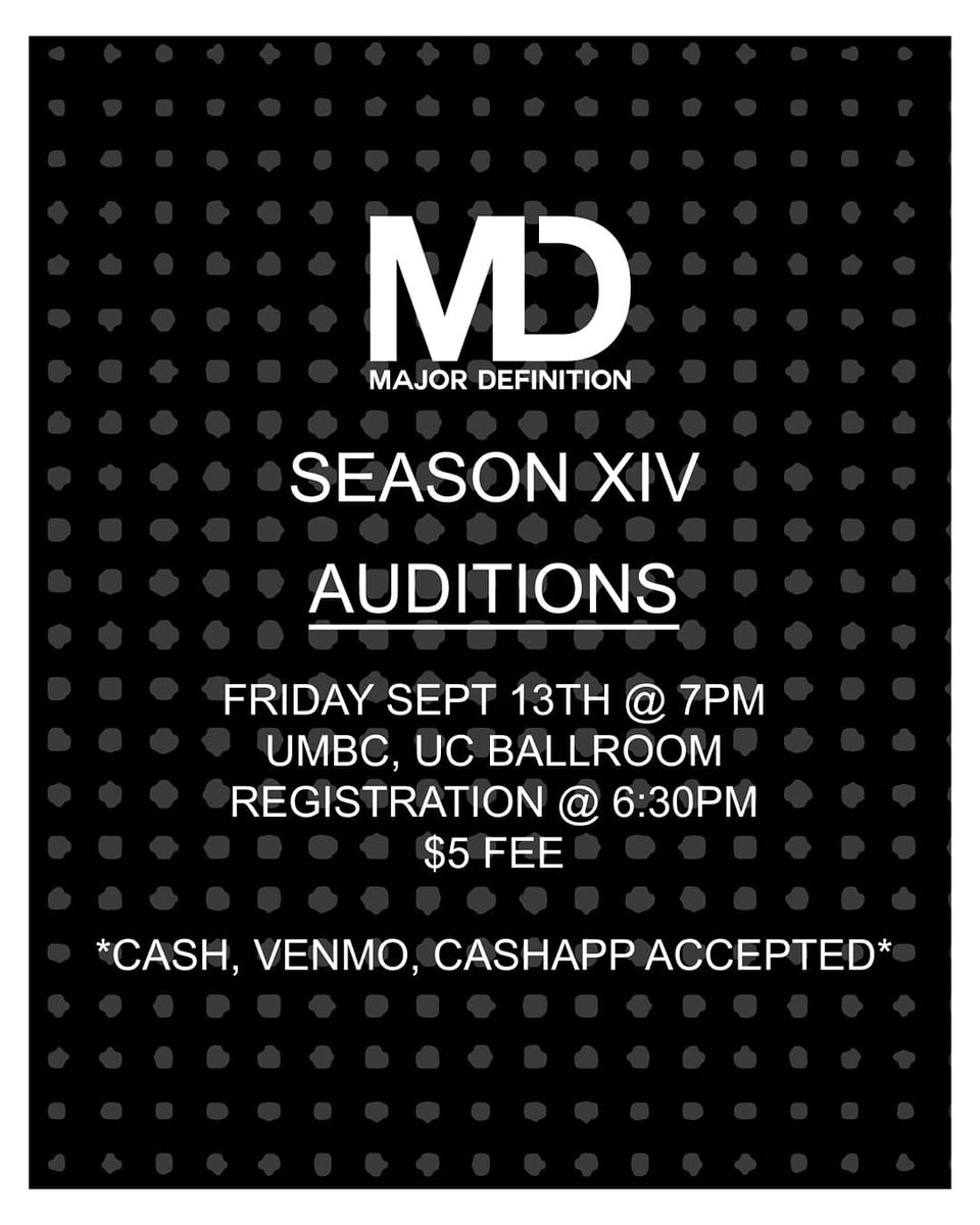 majordef's tweet photo. Sad that summer is ending😪 but happy that Auditions are coming up🤪!!! We are excited to announce the date and time to our auditions for season XIV. Hope to see you all there!!!👀 https://t.co/ek2nnw7aKG