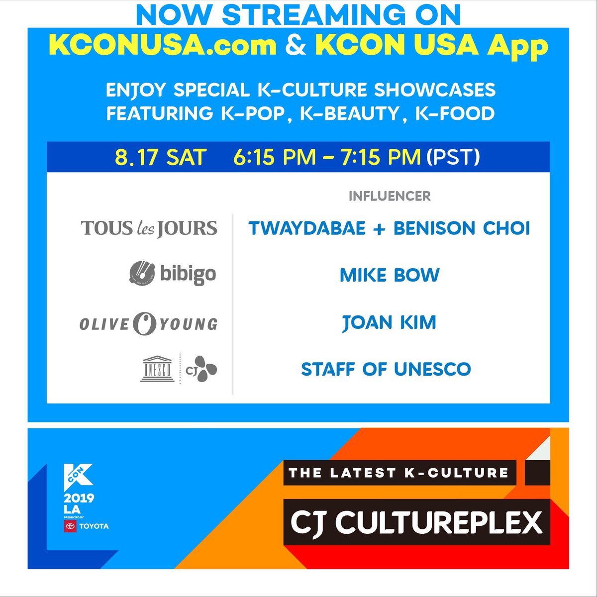 kconusa's tweet photo. #LIVENEW STUDIO
NOW STREAMING ON https://t.co/OcAlTMeLYS and KCON USA App
Enjoy our special K-Culture showcases featuring K-POP, K-Beauty and K-Food
#CJ #LIVENEW #CJCULTUREPLEX #LIVENEWSTUDIO #KCON19LA
#bibigo #Celebshop #oliveyoung #cjlogistics #4DX #CGV #touslesjours #CJENM https://t.co/91X7uIvaBj