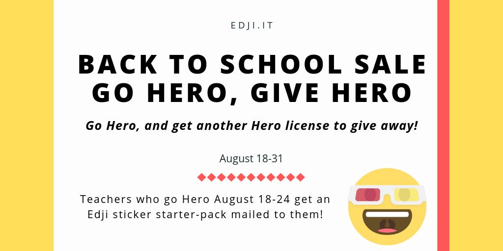 EdjiNotes's tweet photo. Beginning TOMORROW we're having our back to school sale on Hero! Go Hero, and get a license to give to another teacher. #edji #hero #edtech #BackToSchool2019 #collaboration https://t.co/pqsmfDLyZE