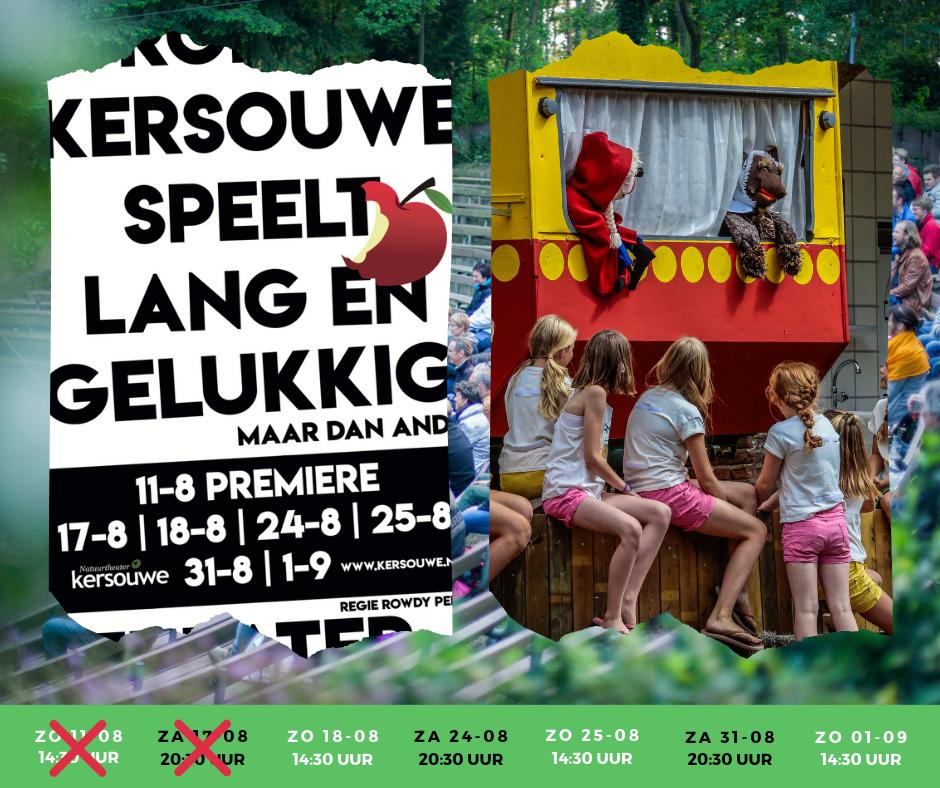 De vakantie afsluiten met een meer dan hilarische voorstelling voor de hele familie? Top idee!!! Het belooft vanmiddag fijn droog te worden, dus hopperderpop... op naar een heerlijke theatermiddag in het Kersouwe bos! #hetistochechteensprookje #maardananders #van8tot88