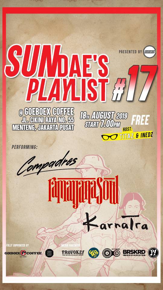 Kami bermantra kembali dengan  beberapa band lokal hebat lainnya ditengah bilangan tjikini yang ramai tepatnya di goeboex coffee, malam ini mulai pukul 19.00 - selesai | tanpa dipungut biaya masuk.