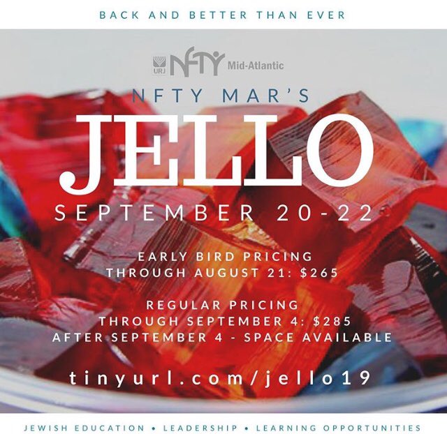 Our first event is right around the corner! Register early bird for JELLO before Wednesday to get a good deal! Camp Airy, September 20-23. tinyurl.com/jello19