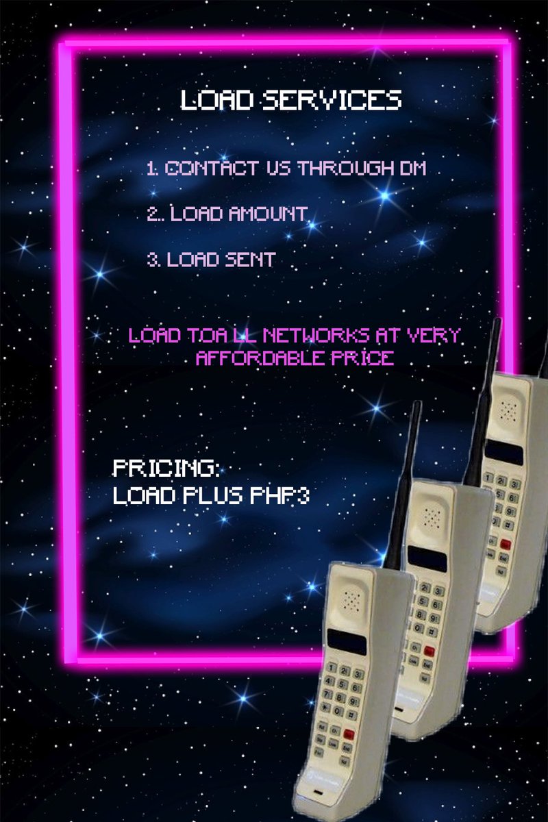 Cre8Tomasino's tweet photo. 👾 LOADING SERVICES 👾 GLOBE/SMART/TM/SUN Load + PHP 3 DM us for inquiries! #WeCre8 https://t.co/7zeXBgvrHL