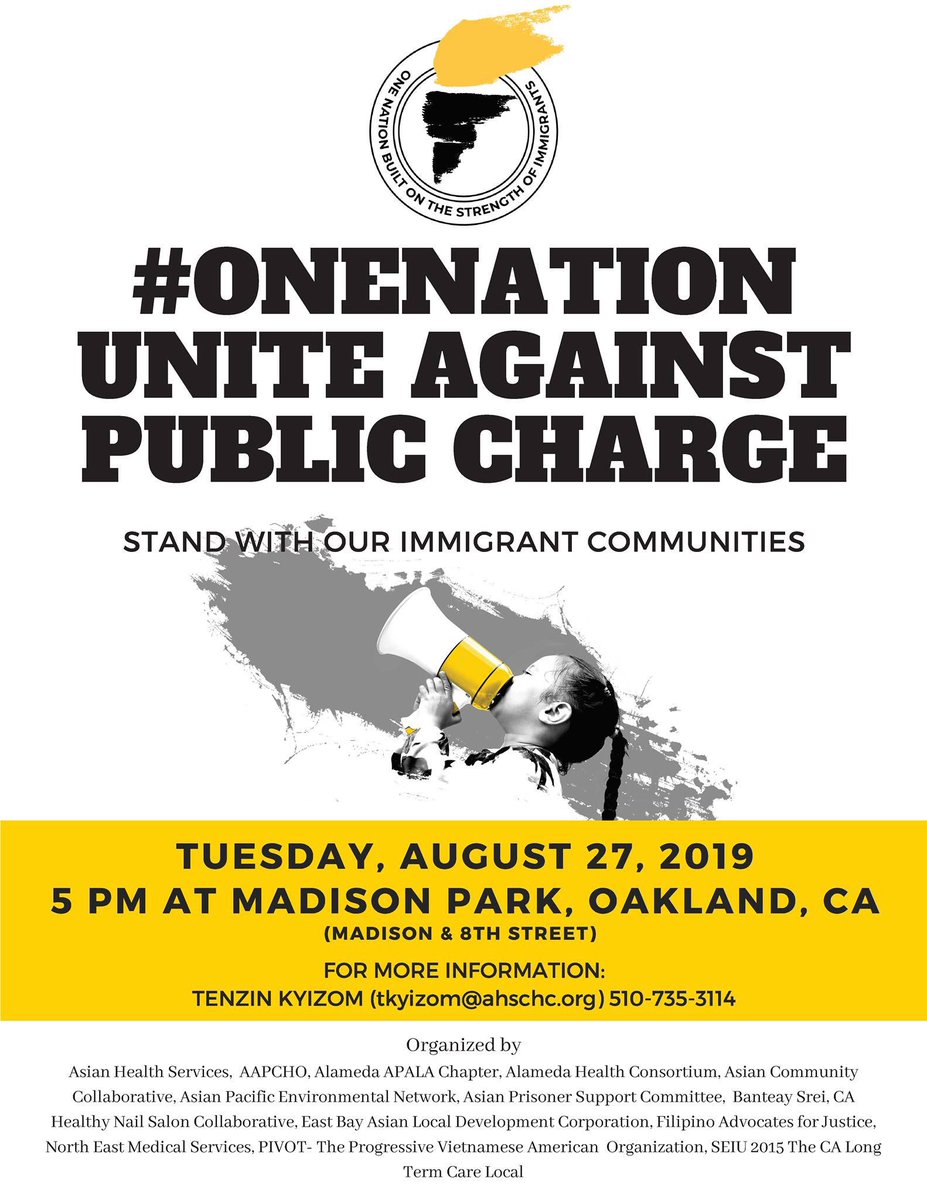 NEMS San Francisco (@nemssf) on Twitter photo #OneNation Unite Against Public Charge on Tues. 8/27/19, 5pm at Oaklandโs Madison Park (8th and Madison Sts.). Join <a href="/OneNationaapi/">One Nation Movement</a> <a href="/AsianHealth818/">AsianHealthServices</a> <a href="/AAPCHOtweets/">AAPCHO</a> <a href="/BanteaySrei510/">Banteay Srei</a> <a href="/EBALDC/">EBALDC</a> <a href="/APEN4EJ/">APEN</a> <a href="/SEIU2015/">SEIU Local 2015</a> @AsianPrisonerSC @Fils4Justice <a href="/APALAnational/">Asian Pacific American Labor Alliance, AFL-CIO</a> +more! facebook.com/events/4539548โฆ #OneNation Unite Against Public Charge on Tues. 8/27/19, 5pm at Oaklandโs Madison Park (8th and Madison Sts.). Join <a href="/OneNationaapi/">One Nation Movement</a> <a href="/AsianHealth818/">AsianHealthServices</a> <a href="/AAPCHOtweets/">AAPCHO</a> <a href="/BanteaySrei510/">Banteay Srei</a> <a href="/EBALDC/">EBALDC</a> <a href="/APEN4EJ/">APEN</a> <a href="/SEIU2015/">SEIU Local 2015</a> @AsianPrisonerSC @Fils4Justice <a href="/APALAnational/">Asian Pacific American Labor Alliance, AFL-CIO</a> +more! facebook.com/events/4539548โฆ