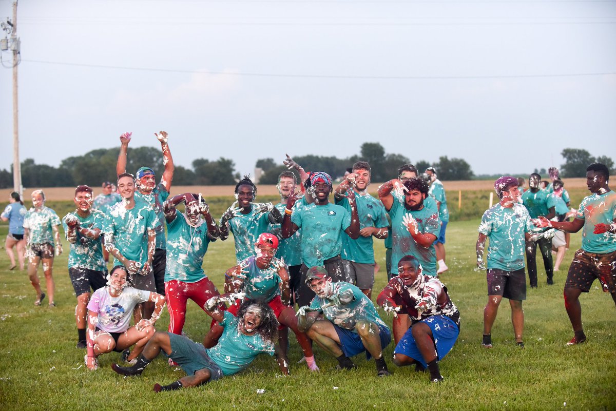 TaborCollege's tweet photo. Thanks to our Student Activities Board, Freshmen slid into the weekend (after a long day of service and orientation) with a color and shaving cream fight and a slip and slide! 

#tc2023 #freshmenorientationweekend https://t.co/6NopB9ruIs