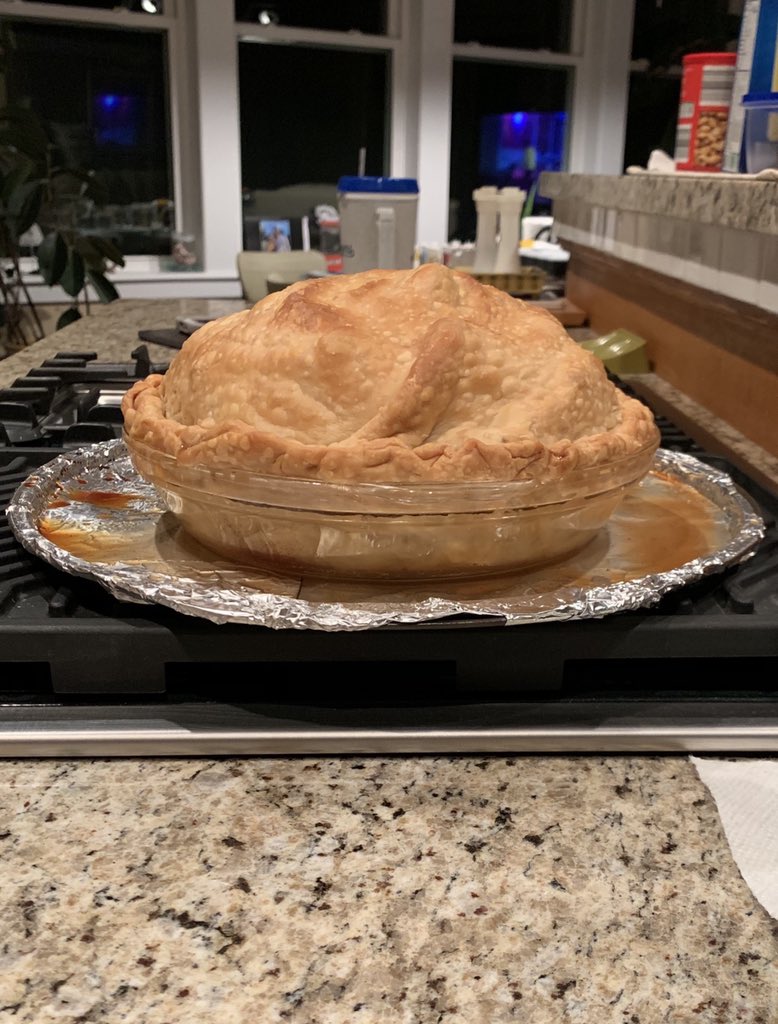 Tbag013's tweet photo. Oooffff! Check out the size of this apple pie my wonderful Mom just cooked up with fresh home grown apples! We thought it would sink down a little but damn this baby’s got some height on it! Love it. Hope it tastes as good as it looks! Cheers yall! #bigassapplepie #momrocks https://t.co/3dAjRTyEr3
