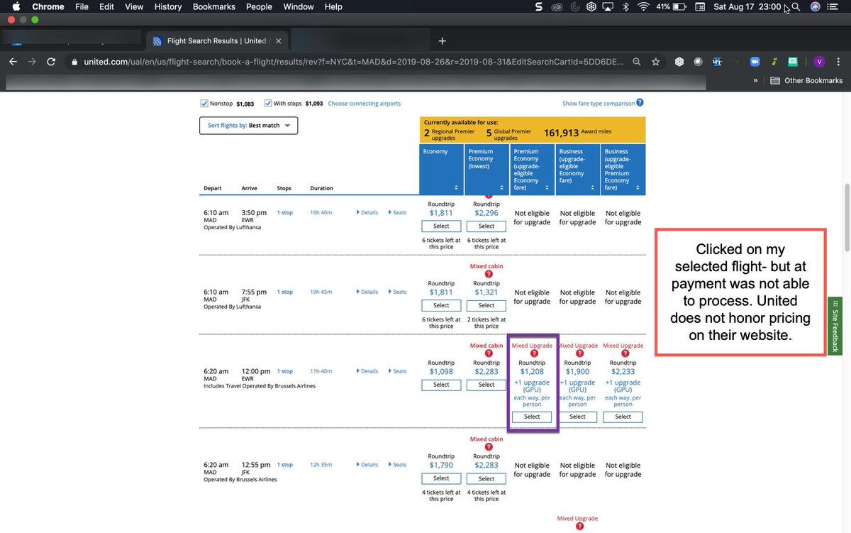 PriaVanda's tweet photo. Tried to purchase this flight 3 times and their website, it would not process. @UNITEDA1RLINES spent 4 hours on the phone with 3 United reps to be told - the price ticket does not exist! #honorpricing https://t.co/6cNGbXJumI