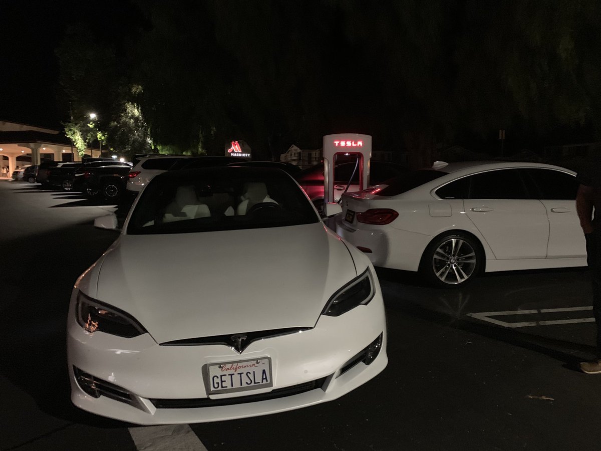 Sofiaan's tweet photo. When I pulled up to the last fast #Tesla supercharger station, and saw it was ICE’d, I asked myself, “What would @elonmusk do?” https://t.co/YgK3AgUVn1