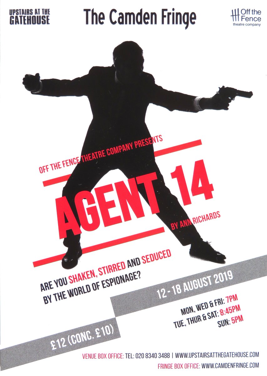 ⏲️TIME'S ALMOST UP⏲️

Spy Hugo Gunn is about to hand in his licence to thrill, as <a href="/OffTheFenceTC/">Off The Fence</a> stage espionage comedy #Agent14 for the final time at <a href="/GatehouseLondon/">Upstairs At The Gatehouse</a> later today.

Don't miss out - book now: mtmates.com/Agent14_Tix  

#Featured