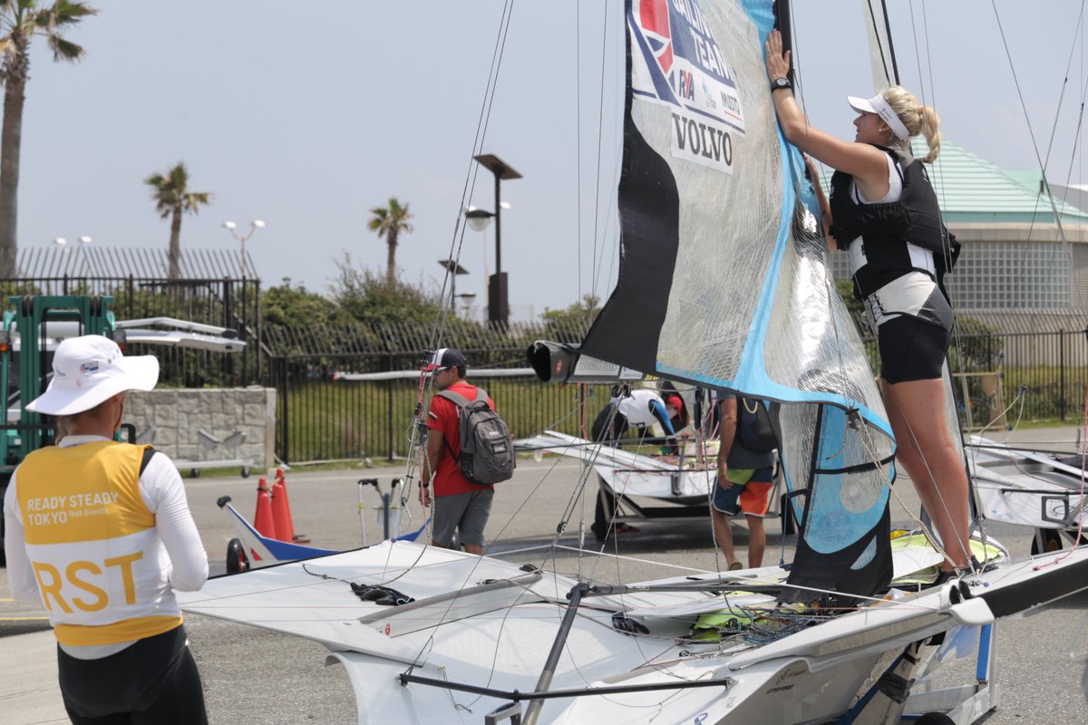 Their in the yellow bibs today...and race one of the day they have taken a 2⃣nd place 🙌 
Great start for <a href="/charlottegbr/">Charlotte</a> <a href="/SaskiaTidey/">Saskia Tidey</a> in the <a href="/49erSailing/">49er / 49erFX Class Association</a> FX 

#RuleTheWaves #BritishSailingTeam🇬🇧 #ReadySteadyTokyo