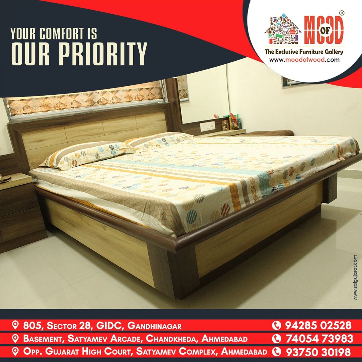 Experience the comfort with a new wave of living.
.
.
Call Us on +91-9925741418
.
.
#MoodofWood #Gandhinagar #Ahmedabad #Sola #SGHighway #BedroomFurniture #BedroomDesign #DesignerBedroom #Offer #MonsoonOffer #Furniture #FurnitureStore #FurnitureShowroom ##Showroom #interiordesign
