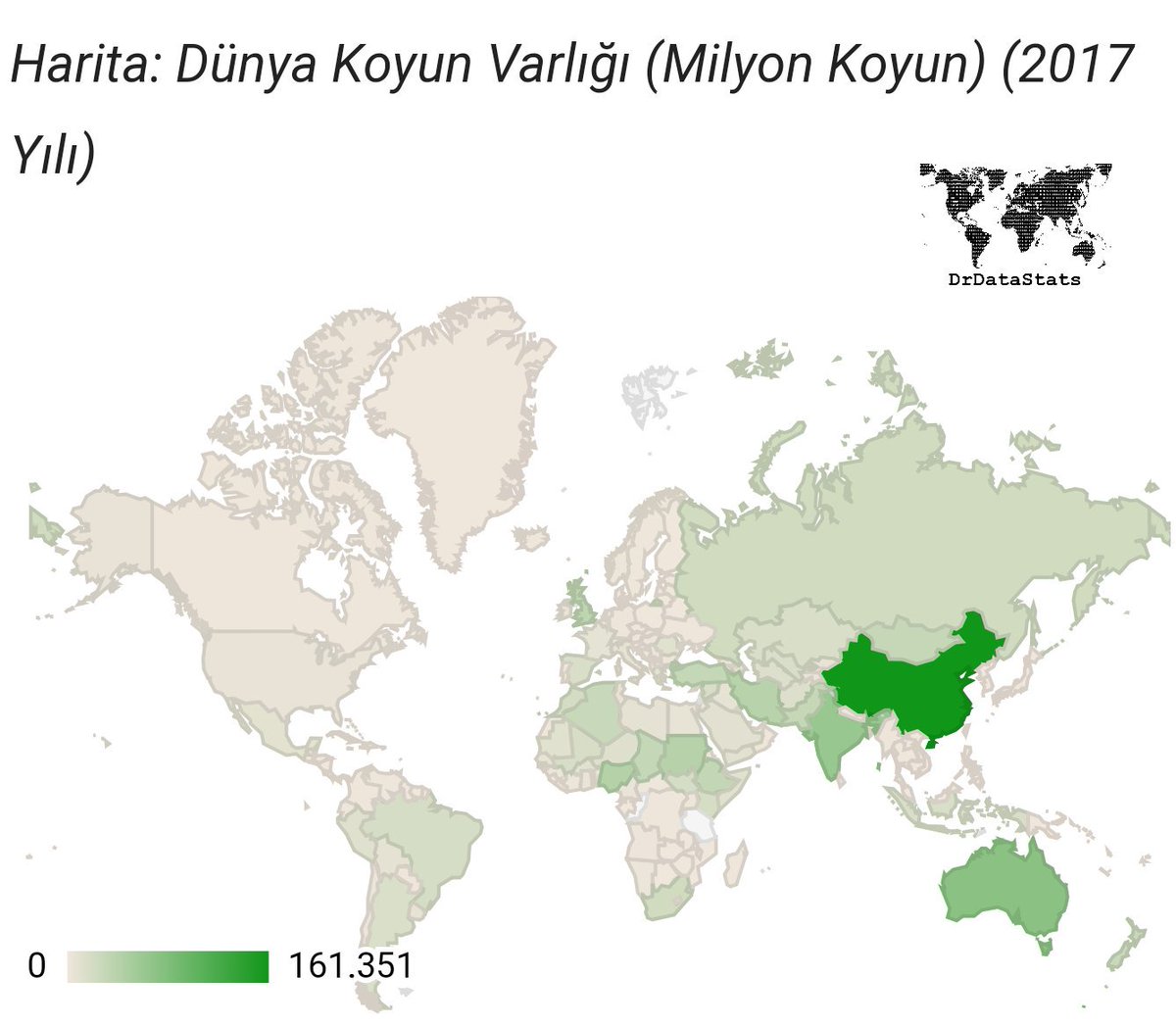 Dünya'da #KOYUN VARLIĞI EN ÇOK olan ÜLKELER

1-#Çin: 161,351 milyon koyun
2-#Avustralya: 72,125 milyon koyun
3-#Hindistan: 63,069 milyon koyun
4-#Nijerya: 42,500 milyon koyun
...
9-#TÜRKİYE: 30,984 milyon koyun

Tüm ülkeler için İNTERAKTİF HARİTA: drdatastats.com/dunya-hayvanci…