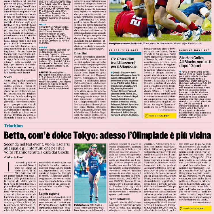 albertofumi's tweet photo. Un corposo spazio dedicato al #Triathlon e ad Alice #Betto sulla #Gazzetta dello Sport di stamattina
#TokyoTestEvent #Tokyo2020 #TriathlonTestEvent #TeamItalia #FederazioneItalianaTriathlon #Fitri @federtriathlon @Gazzetta_it @Coninews https://t.co/1HVgc5IbwC