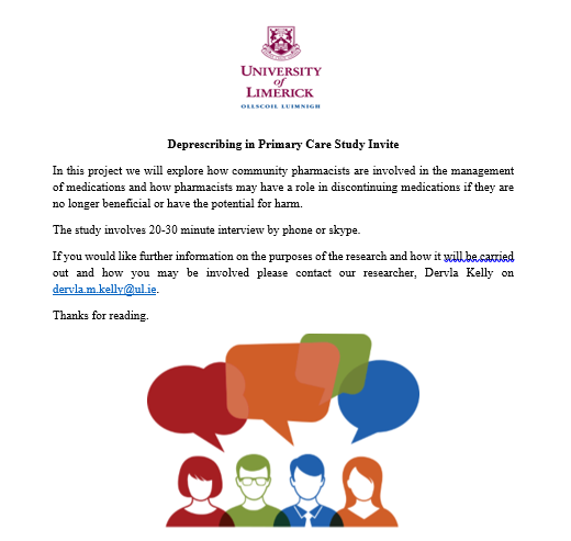 Dervla Kelly (@_dervla) on Twitter photo Dear community pharmacists: I am looking for 5 supervising pharmacists for 20 minute phone interview about medication reviews and deprescribing. Please message or email me for more details dervla.m.kelly@ul.ie #Pharmacy #Research <a href="/TCDPharmacy/">TCD Pharmacy</a> @RCSIPharmacy <a href="/PharmCareUCC/">PharmCareUCC</a> thanks 🙏 Dear community pharmacists: I am looking for 5 supervising pharmacists for 20 minute phone interview about medication reviews and deprescribing. Please message or email me for more details dervla.m.kelly@ul.ie #Pharmacy #Research <a href="/TCDPharmacy/">TCD Pharmacy</a> @RCSIPharmacy <a href="/PharmCareUCC/">PharmCareUCC</a> thanks 🙏