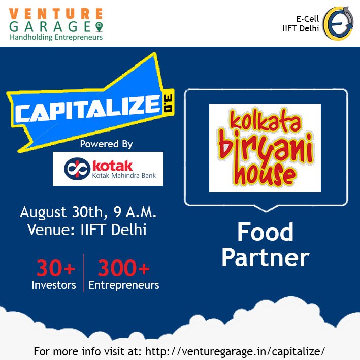 venturegarage's tweet photo. #PartnerAlert at #Capitalize3.0
A Yummiest shoutout to our Food partner #KolkataBiryaniHouse . It's biryanis are simply finger licking good. Have a bite of #Biryani over chat on 30th Aug. at IIFT Delhi.
Register here: https://t.co/cAsnbscyn0
@KotakBankLtd
#VentureGarage #KMB https://t.co/k4nqwHm9yK