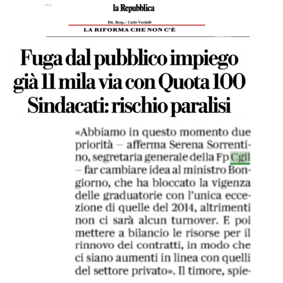 rossettifp's tweet photo. "...solo per quest'anno andranno via 130.000 dipendenti pubblici".
Il sistema dei servizi ai cittadini è a rischio paralisi. 
#AssuntiSubito #ContrattoSubito https://t.co/CZMKbjb6Bk