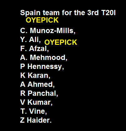 oyepick's tweet photo. Finland vs Spain, 3rd T20I 

Spain tour of Finland, 2019 

Join telegram for more update - https://t.co/HQ6fwGzTQM

#FINvSPA #FINvESP #ESPvFIN #Spain #FINLANDS https://t.co/chwJborN8c