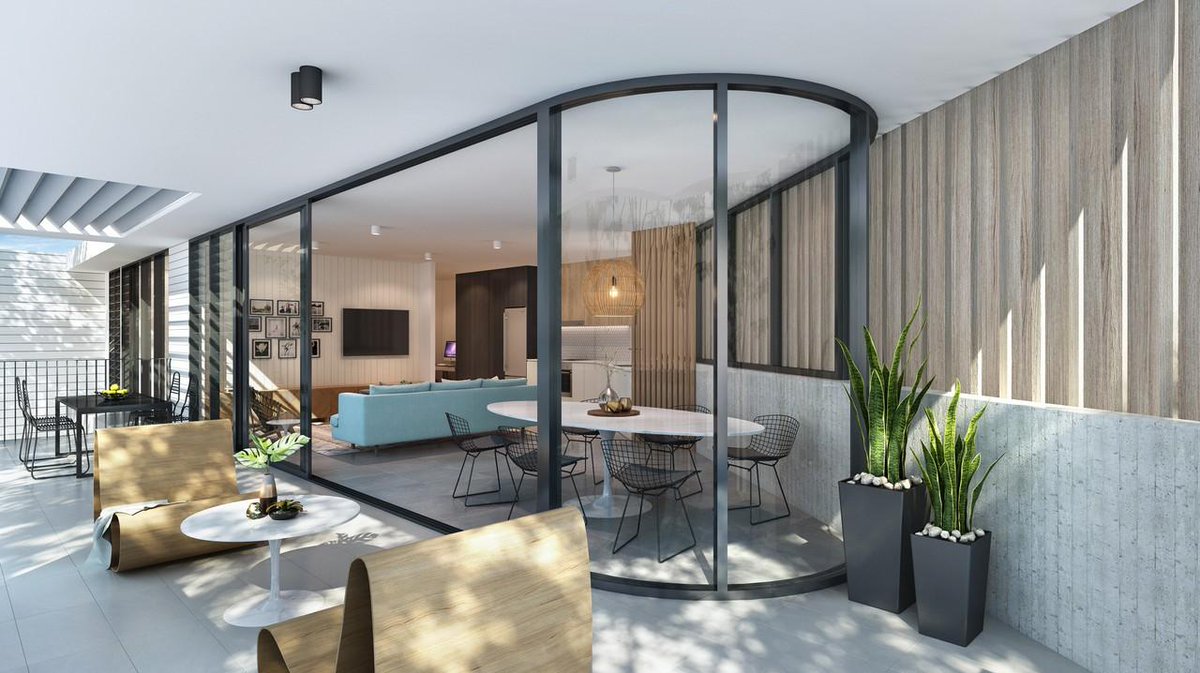 Luxurious apartment living with big outdoor verandah. Love the curved glazing floor to ceiling #3drendering  #3dvisuals #realestatemarketing #realestate #3dmax #cinema4d #renderweekly #architecturalrendering #vrayrendering #propertymanagement #photorealisticrendering