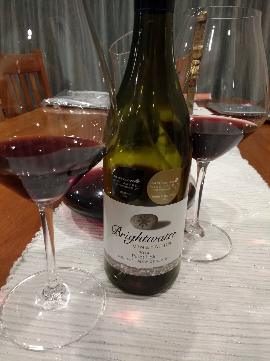 Sweet raspberry and ripe cherry with  spice and mushroom notes, just delicious and an awesome wine. <a href="/BrightwaterV/">Brightwater Vineyard</a> 2014 Pinot Noir <a href="/winenelson1/">Wine Nelson</a>