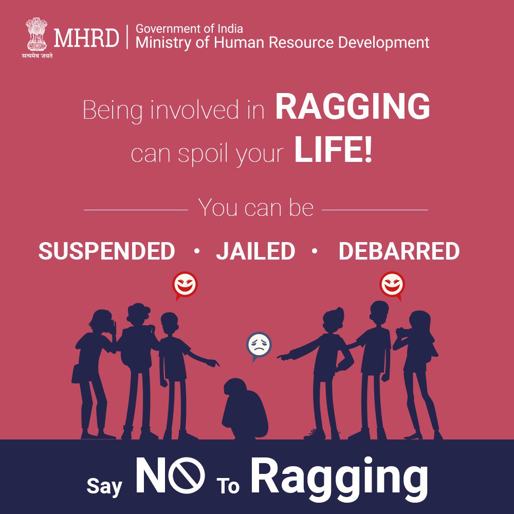 DrRPNishank's tweet photo. One small act of ragging can snatch away good moments from your life and affect your family. It can spoil your career. Instead of being involved in ragging, raise your voice against ragging. Call us on 1800-180-5522 to report an incident. #SayNoToRagging https://t.co/ghP82lP17D