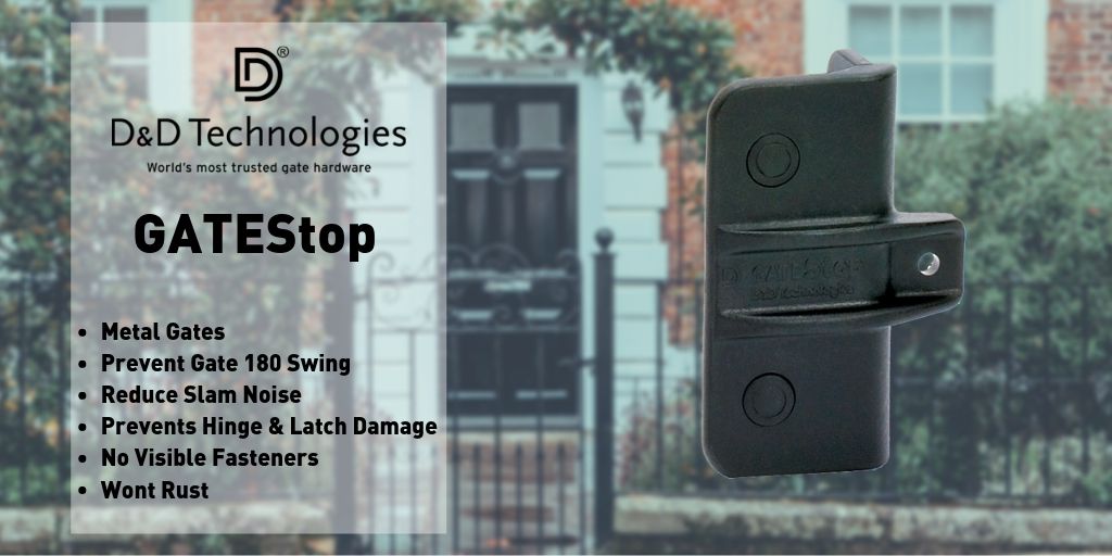 Prevent necessary #gate swing and keep your gates aligned with a GATEStop from D&amp;D Technologies.

Contemporary #gatefurniture to suit metal &amp; wooden gates.

Find out more: bit.ly/2OCFk3z

#homeimprovement #diy #garden #gardengate #hardware #sidegate #newhome #gardendecor