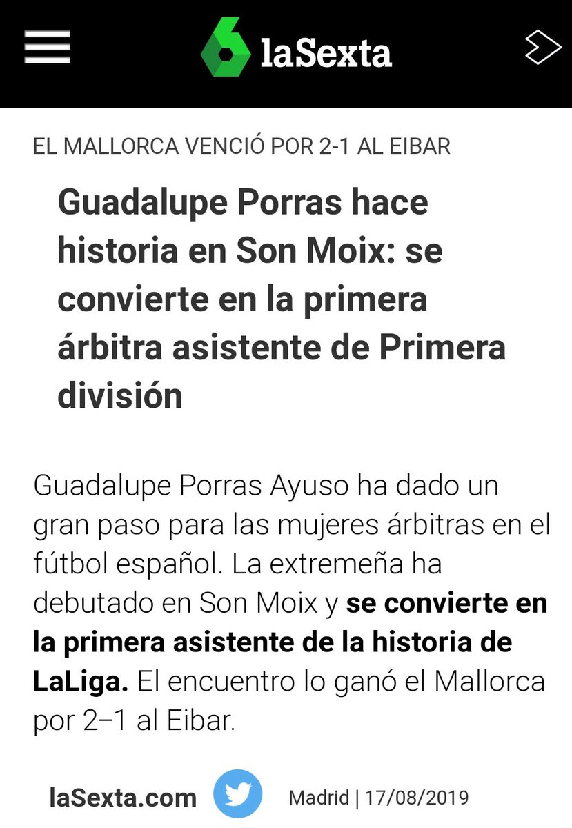 Guadalupe Porras Ayuso
Arbitra
Haciendo historia en el fútbol español
#CadaVezMasIguales
lasexta.com/noticias/depor…
