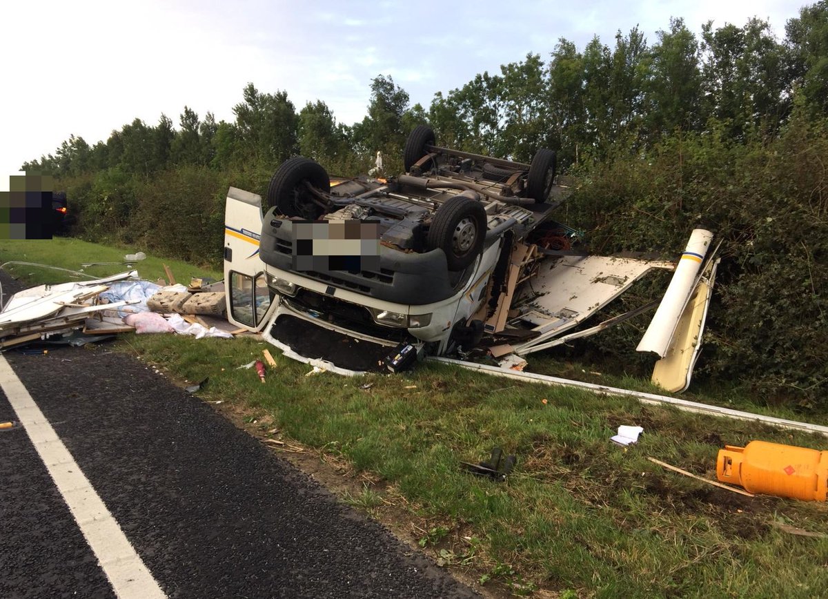 DubFireBrigade's tweet photo. We're currently attending a car vs campervan collision #M1 Southbound J6 - J5 Balbriggan. On ramp &amp; lanes affected. 3 fire engines with ambulances from Swords &amp; Kilbarrack + @SwordsAmbulance were sent to the scene #Dublin #fire #traffic @DCCTraffic @aaroadwatch https://t.co/iEaOo5brvi