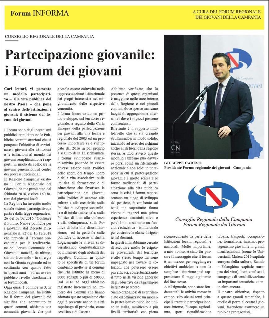 Su <a href="/repubblica/">Repubblica</a> il sistema partecipativo giovanile campano. #frg2019 #frginforma