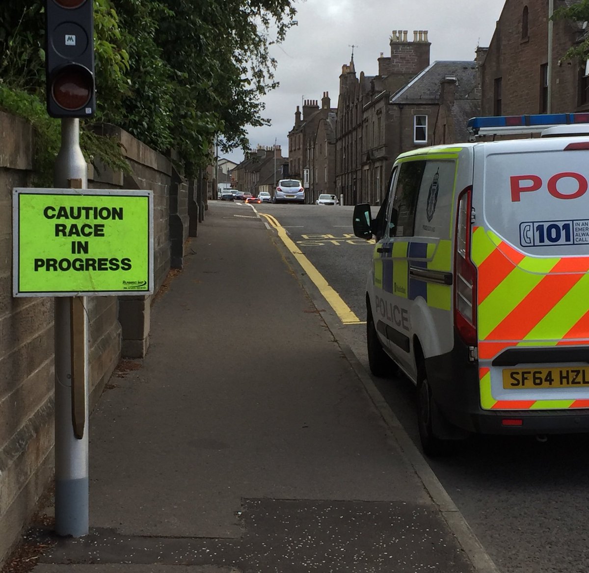 ForfarCentrePC's tweet photo. Forfar 10k taking place today in and around the town starting at 11am. Plenty of warning signs along the route so if out driving in the area please take extra care. #keepingpeoplesafe https://t.co/4mVW9PNILh