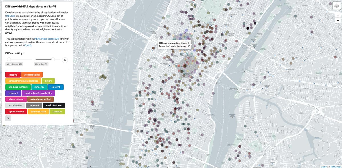 Check out our latest #React #redux #Leaflet #TurfJS #HereMaps #tutorial on how to build a simple web #app with the ability to query points of interest and compute #dbscan clusters on the fly! gis-ops.com/react-redux-le…