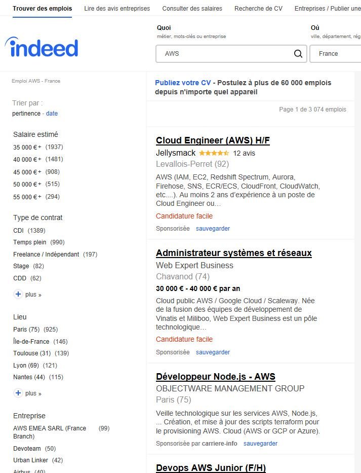Envie de changement ? Vous avez conclu que vous n'étiez pas satisfait de votre job et vous avez envie d'en changer avant la fin d'année ? Plus de 3.000 jobs sur AWS ne sont pas pourvus aujourd'hui faute de personnel qualifié. lnkd.in/empWF3a contact@tnptraining.com