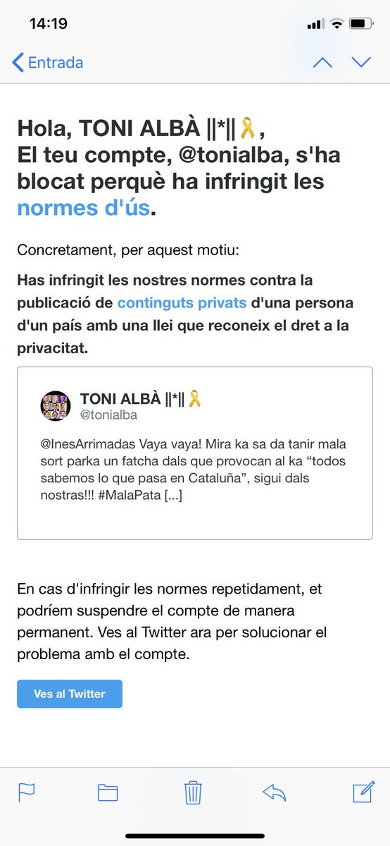 tonialba1's tweet photo. Grácies a tots per seguir aquest compte! Estic mirant de reactivar l’altre però els de l”ocellet blau” tenen la pell molt fina o amos molt fatxes... https://t.co/kxgD8ympvg