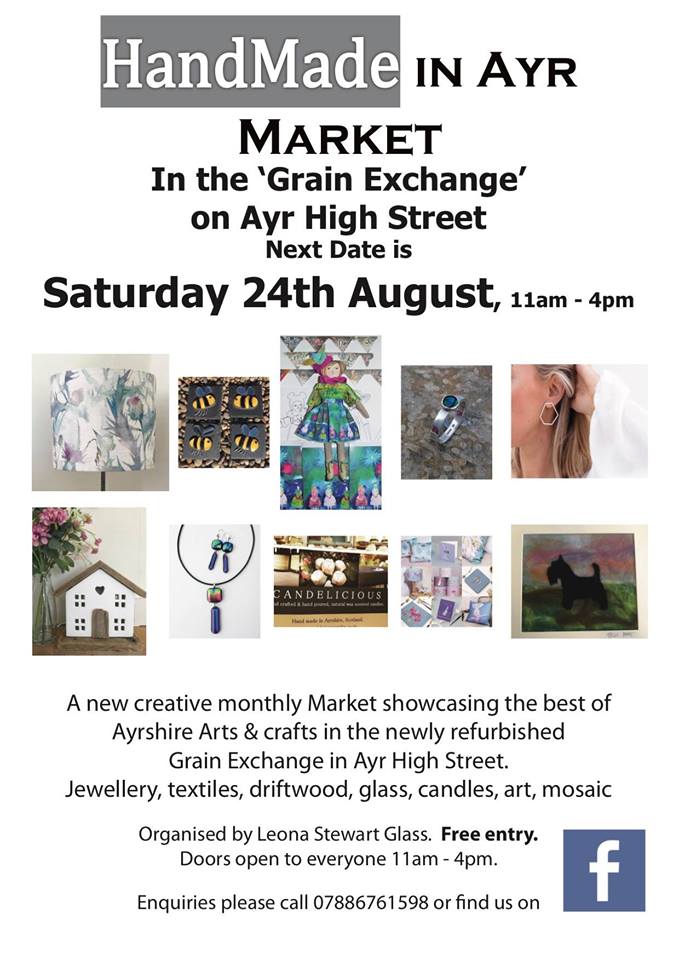 Only a week to go until the next <a href="/HandMadeAyr/">HandMade In Ayr</a> HandMade In Ayr Market - Sat 24th Aug 2019, 11am - 4pm, The Grain Exchange, 77 High Street, Ayr. FREE ENTRY! <a href="/whatsonayrshire/">What's On Ayrshire</a> <a href="/ArtsPartSA/">South Ayrshire Arts Partnership</a> #buylocal #Ayrshire