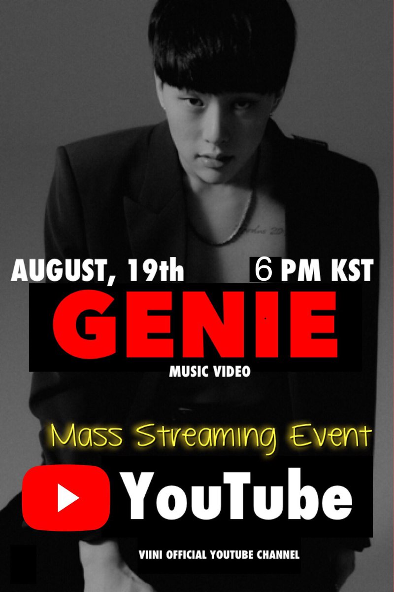 VIINIsupport's tweet photo. [!!] 'GENIE' MASS STREAM EVENT ANNOUNCEMENT.

We will be having a mass streaming as soon as #VIINI`s #GENIE M/V drops! 

🔥 Our goal is 2M views in 24hr!
⏰ Check what time will it be on your country: https://t.co/03YQdrSMSB…

‼️Please RT &amp; join us‼️

#비니 #권현빈 #KwonHyunBin https://t.co/EOu6mcsV1P