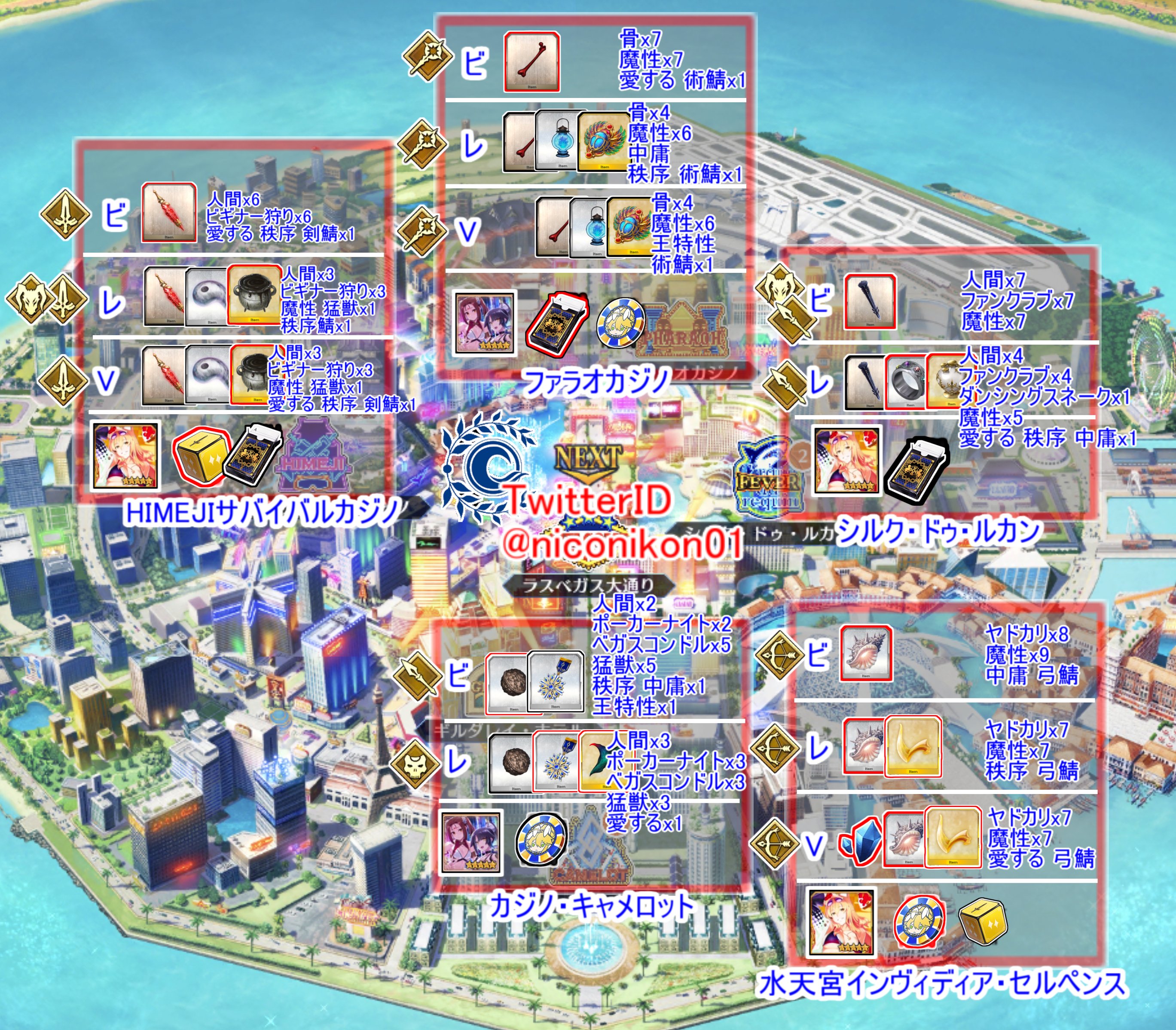 Kon Fgo Fgoイベント 見参 ラスベガス御前試合 水着剣豪七色勝負 03 第三カジノまで 8 18 18 00 8 18 00 効率のいい場所 ボーナス フレ礼装まとめました 赤色のアイテムはそこが効率がいい場所です Feverはまだ周らない方がいい