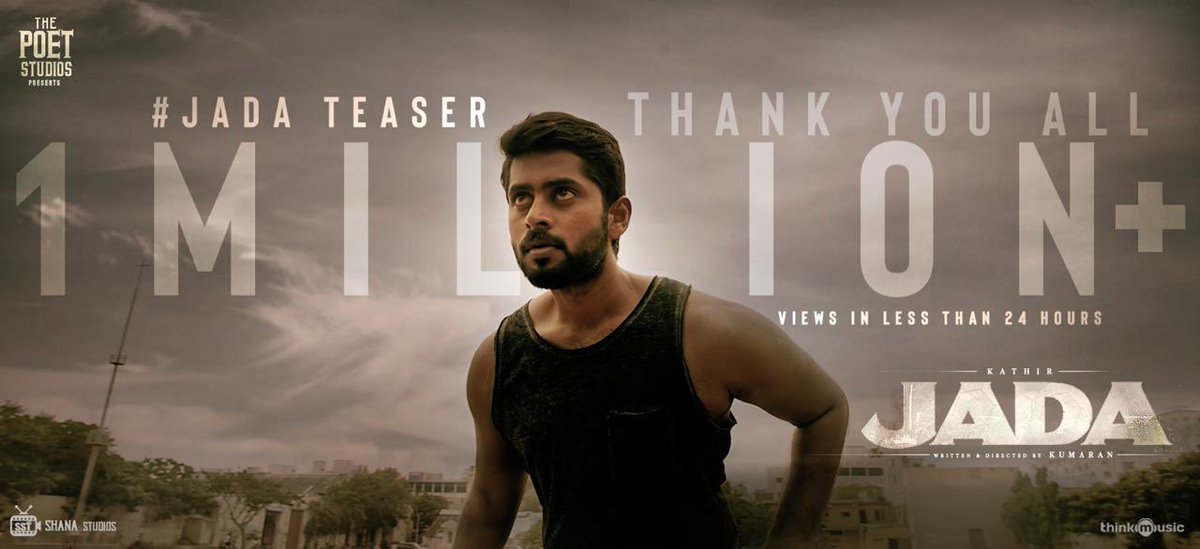 am_kathir's tweet photo. #JadaTeaser hits 1 Million+ Views 
in less than 24Hours. Overwhelmed 😊 Big thanks for the tremendous response. Love u all!! 
https://t.co/oKv2lAtduW

#1MViewsForJadaTeaser https://t.co/L2b3vtfrvs