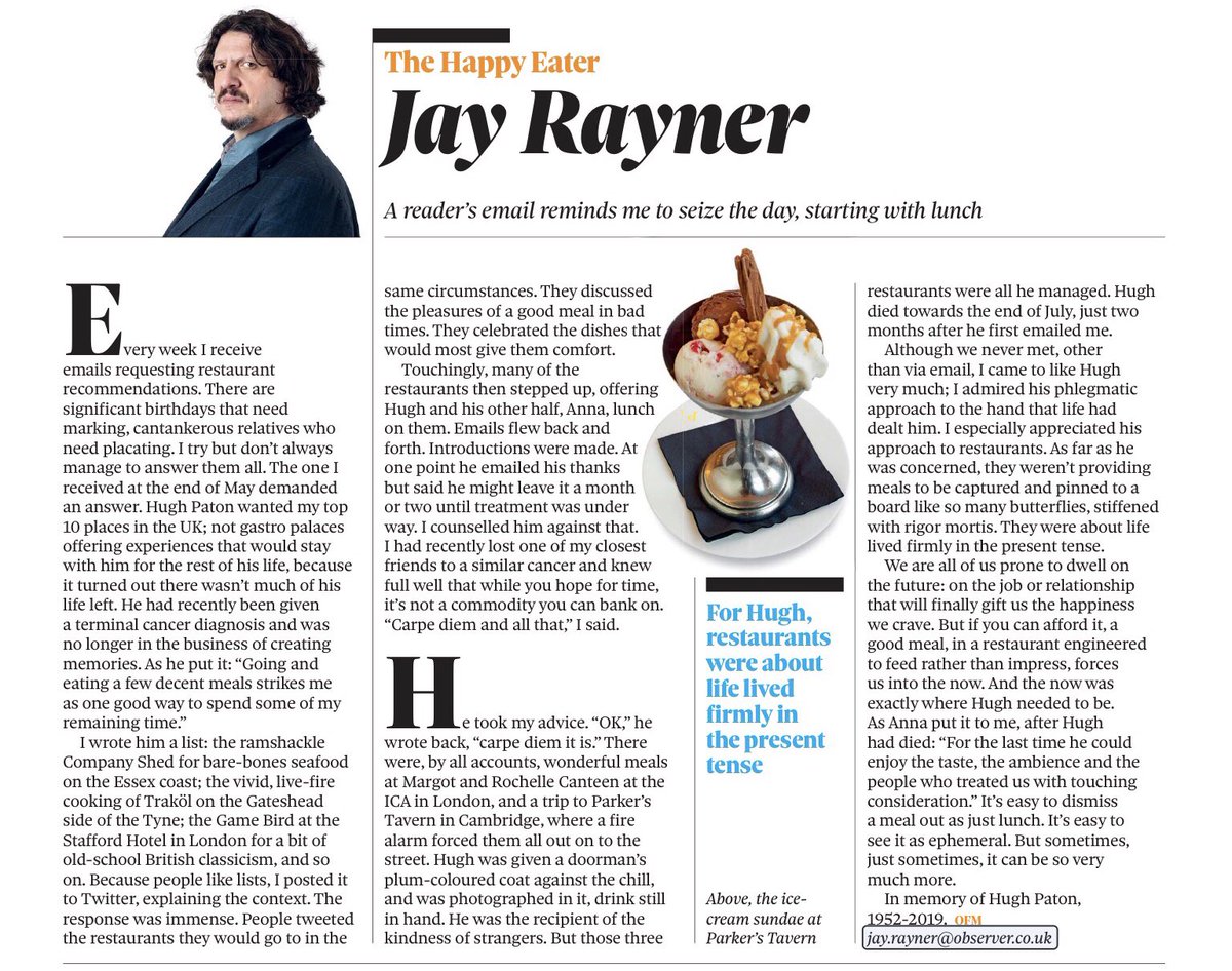 This is a most beautiful article about food and life. Thanks so much, <a href="/jayrayner1/">Jay Rayner</a>
