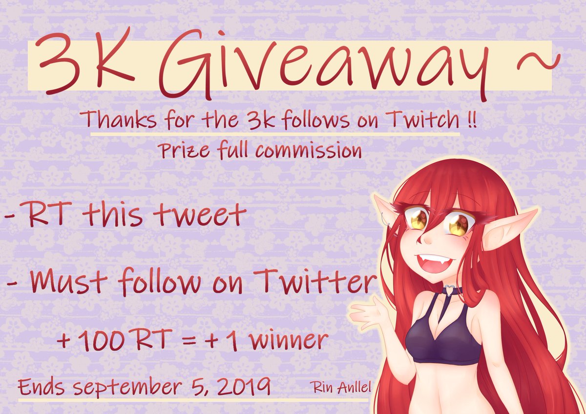 RinAnllel's tweet photo. ✨Sorteo por los 3K✨

Gracias a todos por los 3mil follows en Twitch!
                  Premio: full commission

- RT a este tweet

- Seguirme en Twitter

[ Cada +100 RT habrá 1 ganador más! ]

Termina el 5 de septiembre ! https://t.co/caMoQ8kNbf