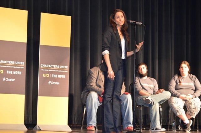 Meghan coached the students for a week and helped them develop their stories.Ten Berea High School students told their own true ,personal experiences about overcoming bullying , discrimination ,or intolerance live (without notes) during school assembly of 1000 students