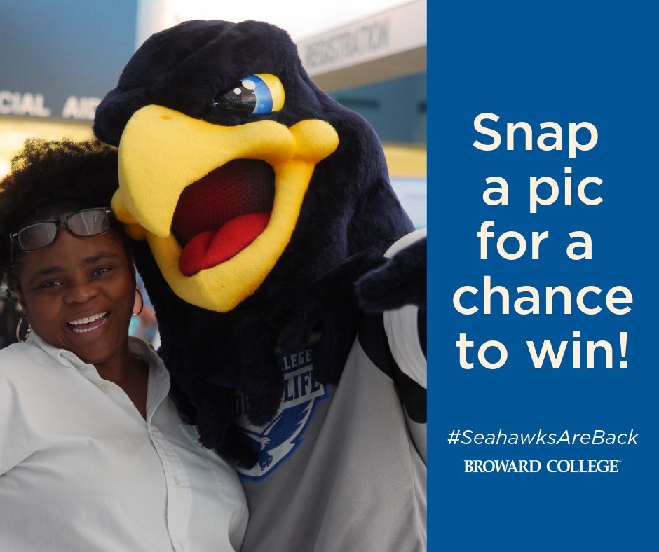 BrowardCollege's tweet photo. Hey #Seahawks! Would you like to score a #BC swag bag? All you have to do is snap a picture on campus during the #FirstDayofClasses (Monday, August 19) using #SeahawksAreBack for a chance to win! https://t.co/Ct5qA8CDa8