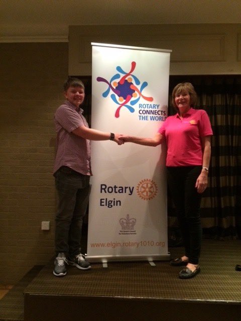 RotaryElgin's tweet photo. This week we had the pleasure of hearing from Aiden Henderson Morays Young Citizen. Aiden has at such a young age completed a huge amount of volunteering &amp; fundraising. In doing so richly presented with the award earlier this year. Well Done Aiden. Keep up the good work https://t.co/QpXwOPQrRi