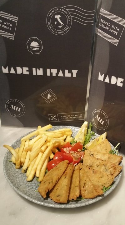 made_restaurant's tweet photo. ANTIPASTO CALDO.... STARTER GLUTEN FREE and VEGAN.....Sicilian street food PANELLE (chickpea flour pancakes fried), rocket, cherry tomatoes marinated, Fries..... POP IN and Try it for £5.90 https://t.co/55raW7Yt54