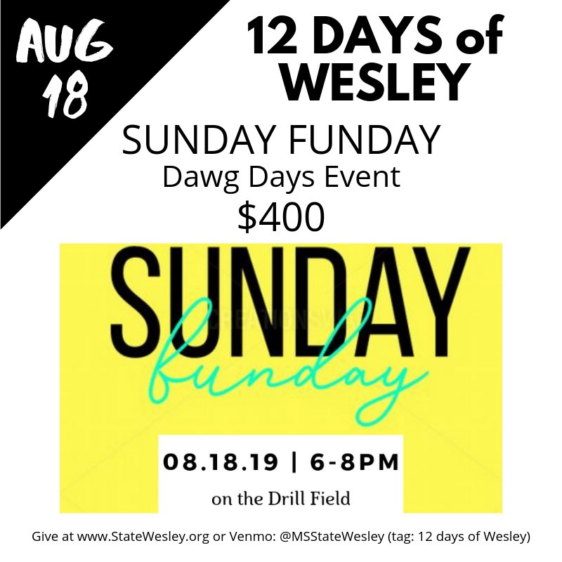 MSStateWesley's tweet image. On the 7th Day of Wesley…On the first Sunday of the new school year, we’re gathering new &amp;amp; returning students for worship in the Chapel of Mem. Later, we host Sunday Funday, bringing together hundreds of new students on the Drill Field for snow cones, games, and info about WF.