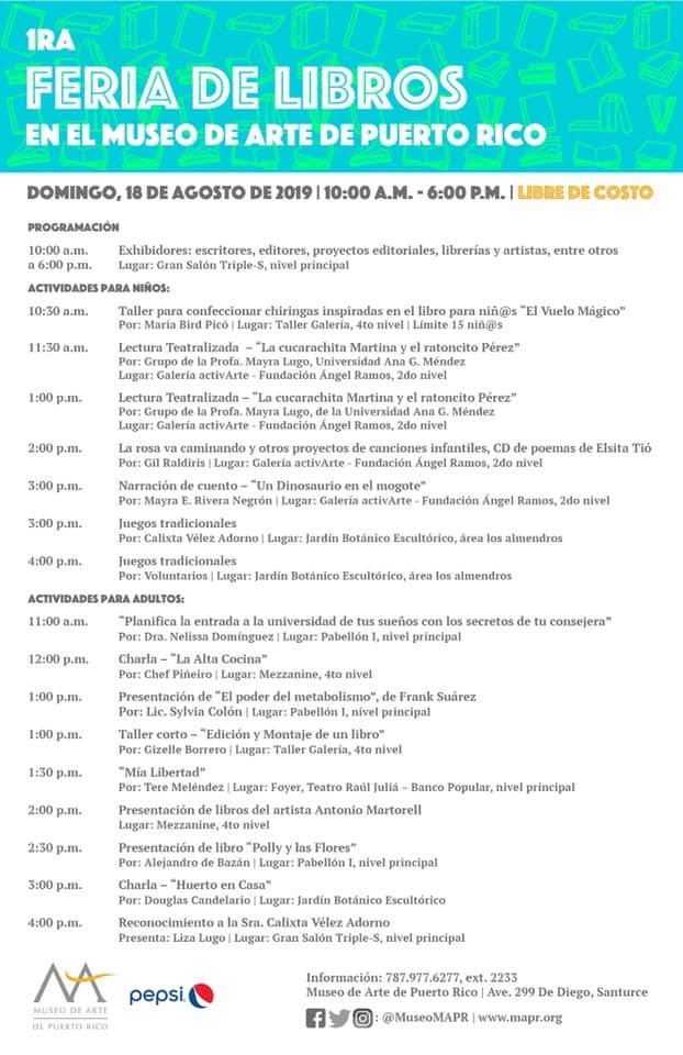 sujeilugo's tweet image. Hoy domingo de 10 a.m.-6 p.m. Primera Feria de Libros en el Museo de Arte de Puerto Rico. Talleres, actividades, charlas y literatura para todes. Libre de costo. #LeerTeDaPoder
