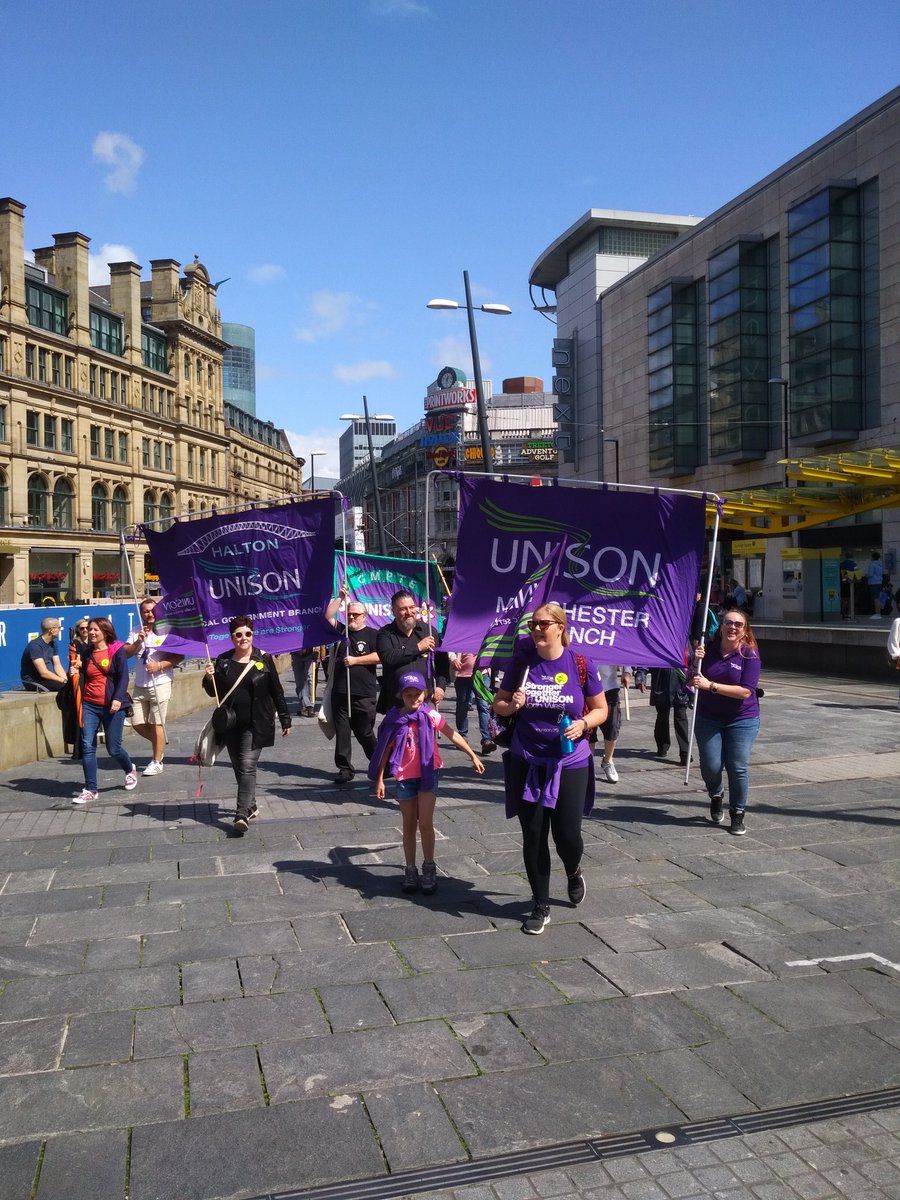 NorthWestUNISON's tweet photo. More shots from our #Peterloo19 feeder march. A great show of strength from our branches, who have commemorated the peterloo massacre. We are still fighting for democracy and freedom today. https://t.co/dWbljckNHG