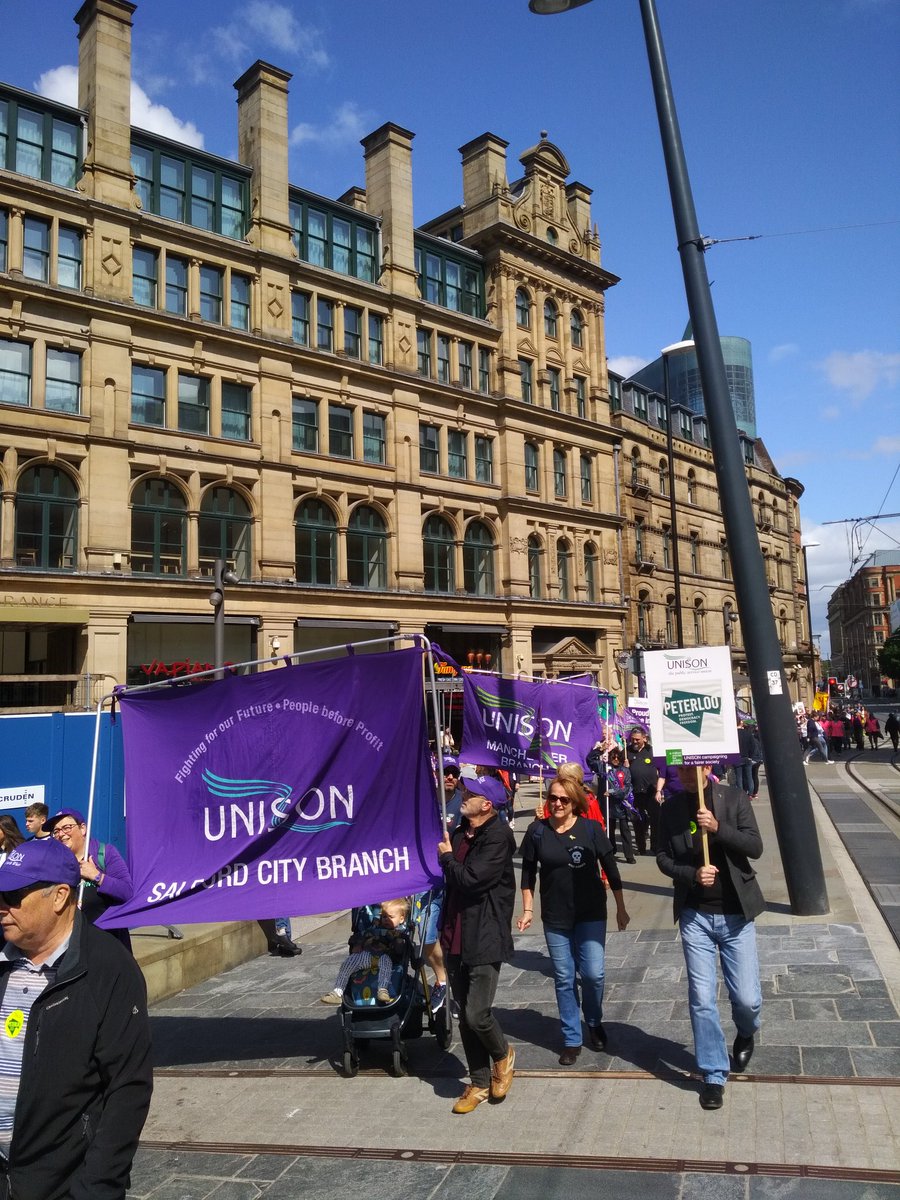 NorthWestUNISON's tweet photo. More shots from our #Peterloo19 feeder march. A great show of strength from our branches, who have commemorated the peterloo massacre. We are still fighting for democracy and freedom today. https://t.co/dWbljckNHG