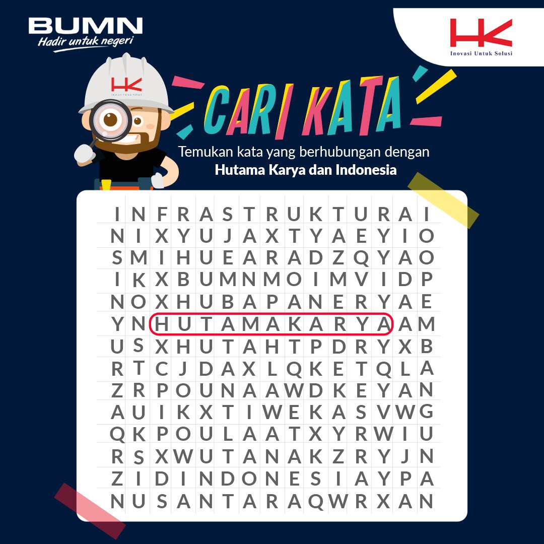 HutamaKarya's tweet photo. [Kuis #HKUntukIndonesia]
1. Follow social media @hutamakarya
2. RETWEET tweet ini
3. Reply dengan 3 kata yang berhubungan dengan Hutama Karya dan Indonesia, tulis hashtag #HKUntukIndonesia dan mention minimal 1 teman

Good luck! Info lengkap klik https://t.co/6FqXWz2ili https://t.co/BpD2KGElva